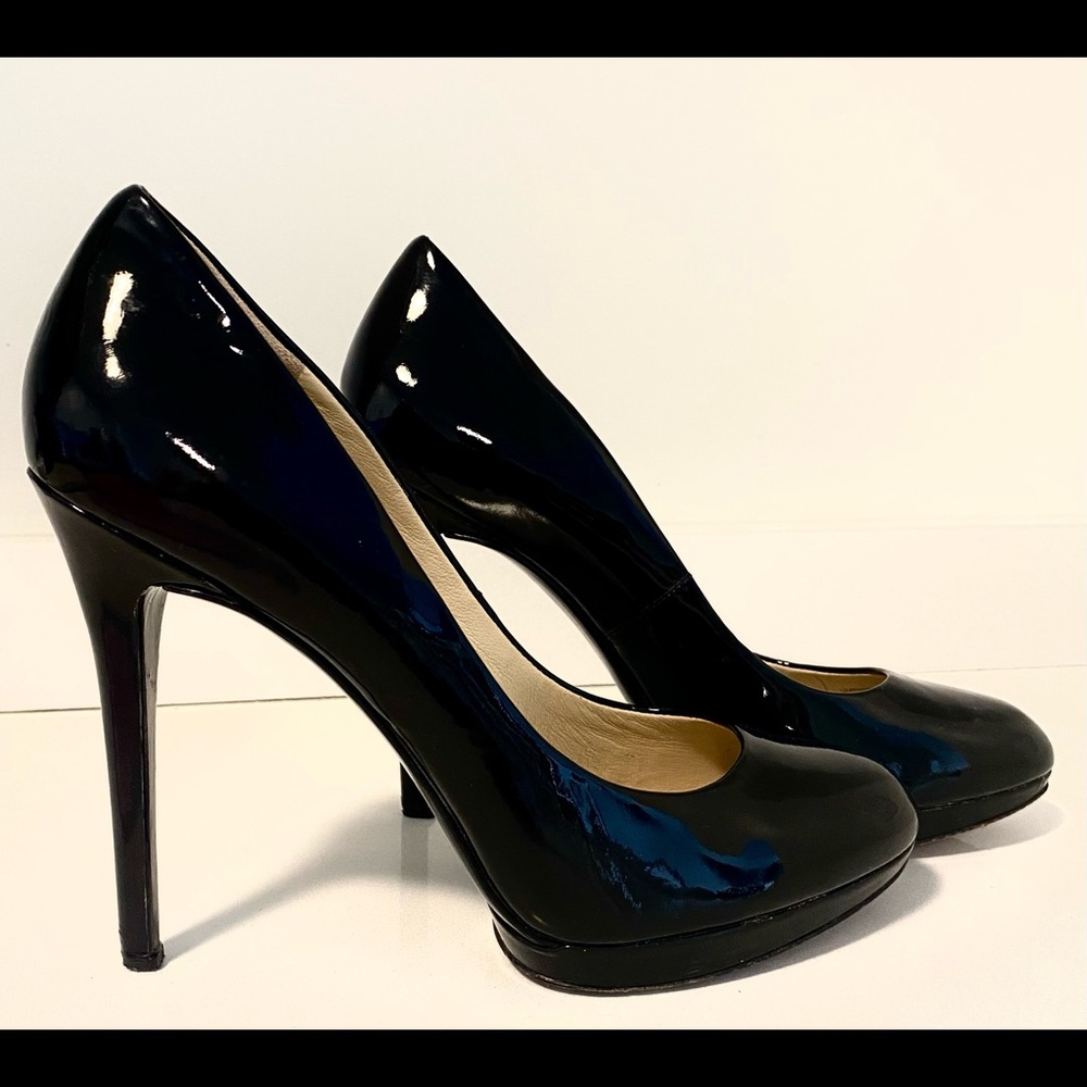Patent leather Brian Atwood platform high heels.